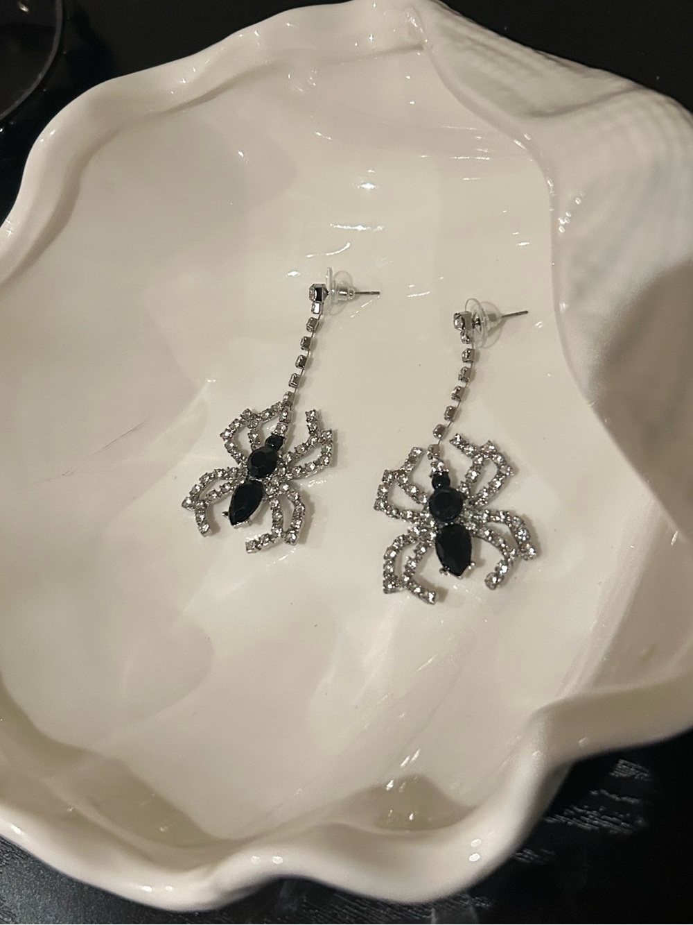 Black and Silver Spider Dangling Gothic Earrings